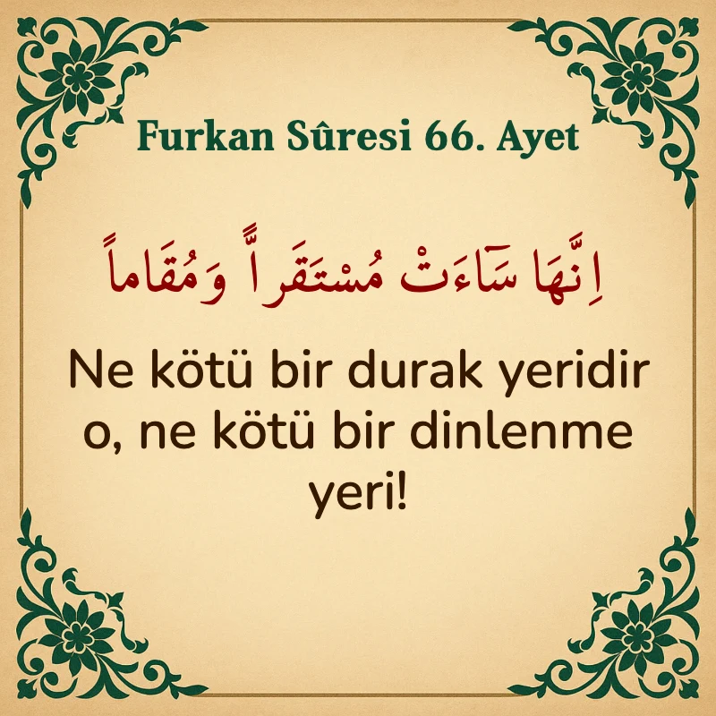 Furkan Suresi 66. Ayet Arapça ve Türkçe meali