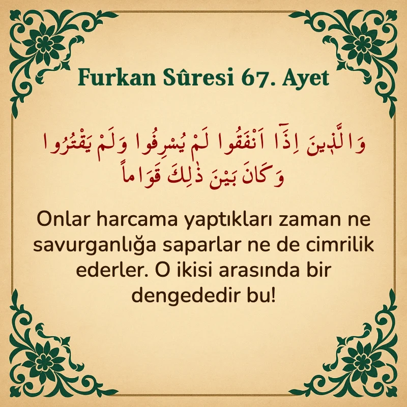 Furkan Suresi 67. Ayet Arapça ve Türkçe meali