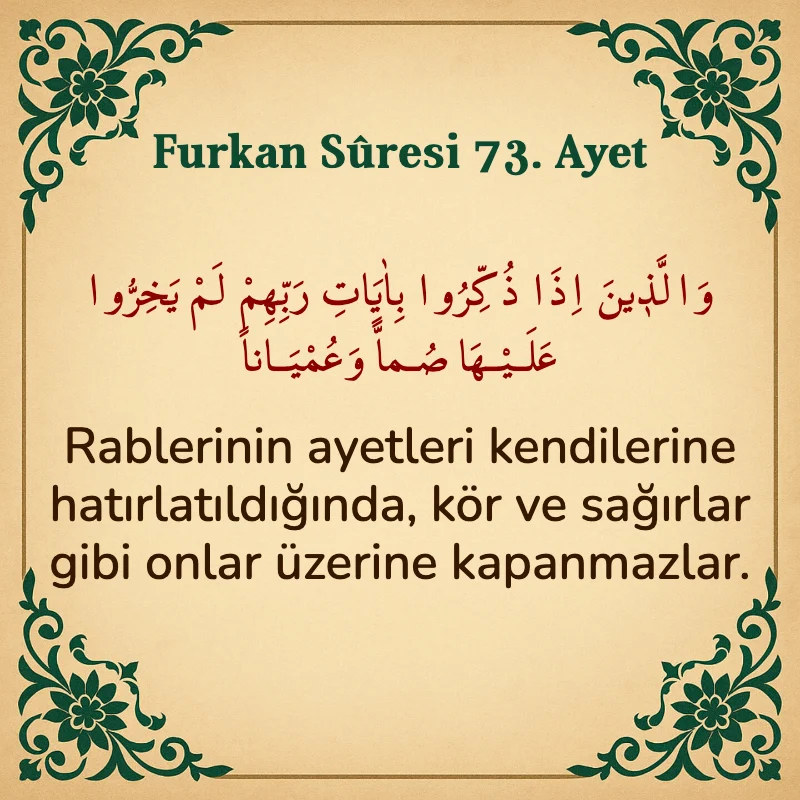 Furkan Suresi 73. Ayet Arapça ve Türkçe meali