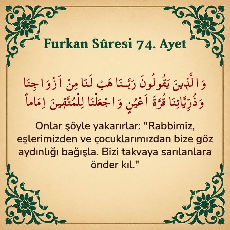 Furkan Suresi 74. Ayet Arapça ve Türkçe meali