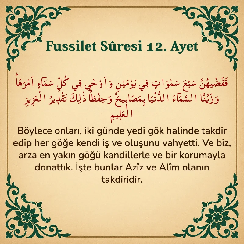 Fussilet Suresi 12. Ayet Arapça ve Türkçe meali