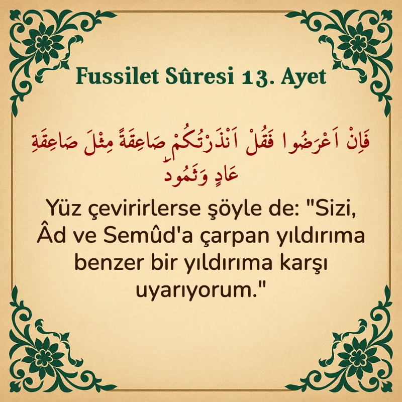 Fussilet Suresi 13. Ayet Arapça ve Türkçe meali