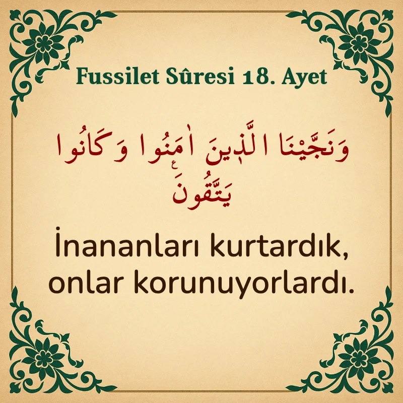 Fussilet Suresi 18. Ayet Arapça ve Türkçe meali
