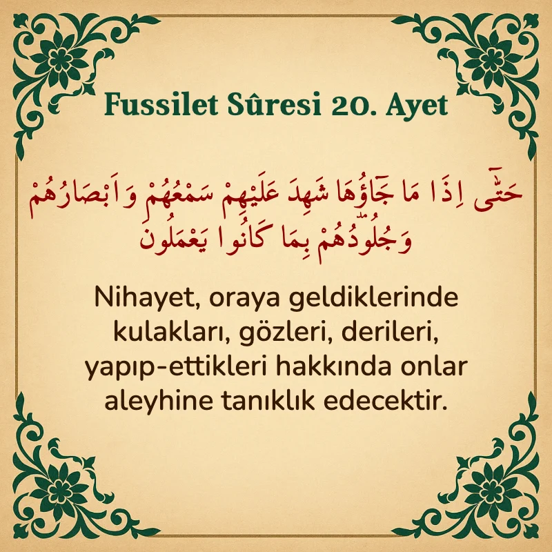 Fussilet Suresi 20. Ayet Arapça ve Türkçe meali