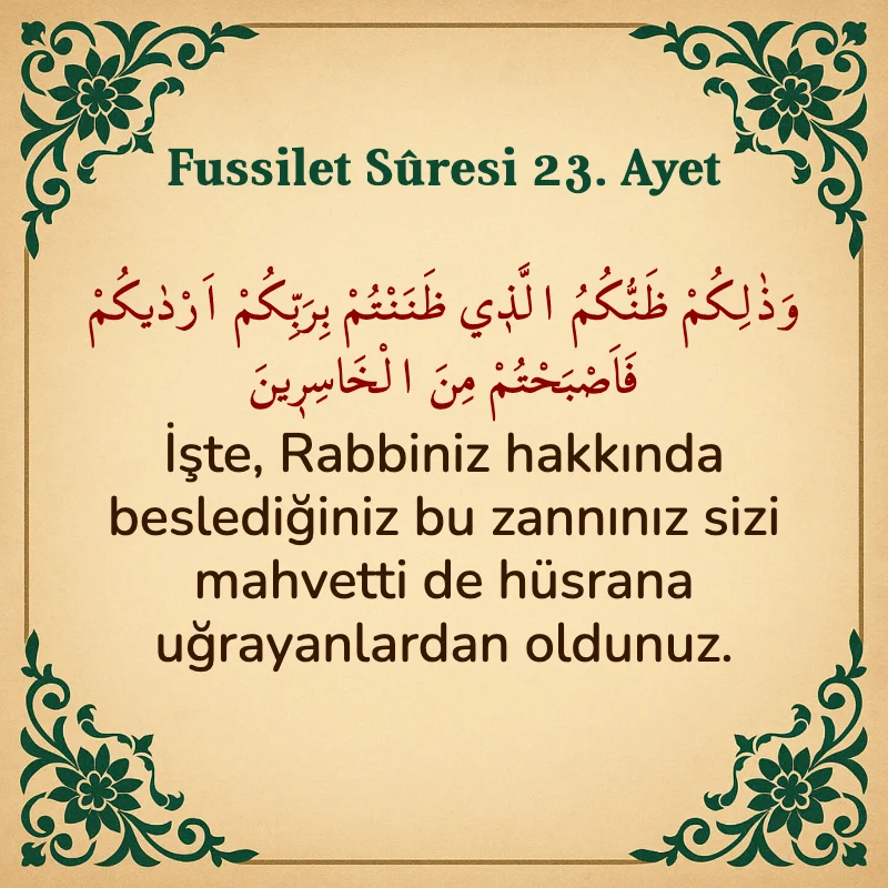 Fussilet Suresi 23. Ayet Arapça ve Türkçe meali