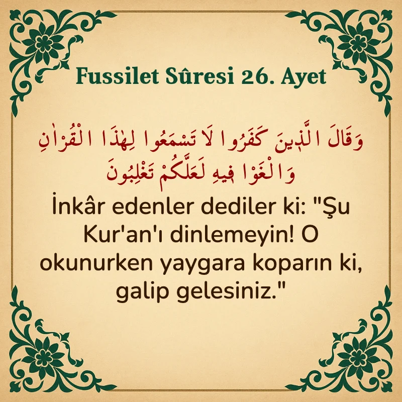 Fussilet Suresi 26. Ayet Arapça ve Türkçe meali