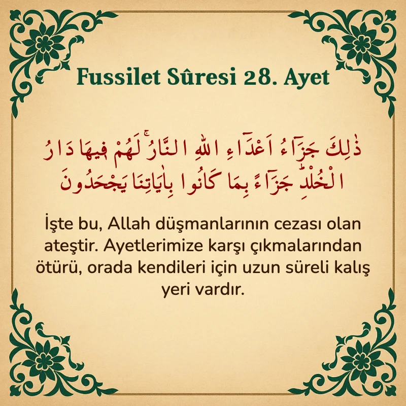 Fussilet Suresi 28. Ayet Arapça ve Türkçe meali