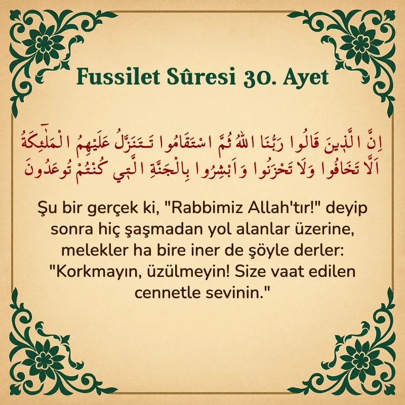 Fussilet Suresi 30. Ayet Arapça ve Türkçe meali
