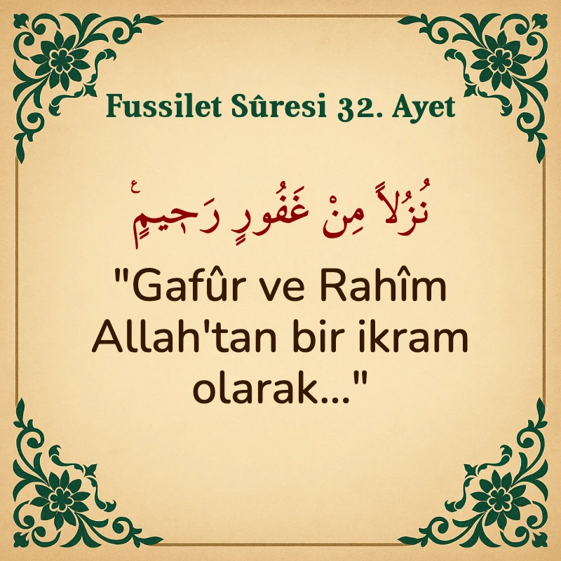 Fussilet Suresi 32. Ayet Arapça ve Türkçe meali