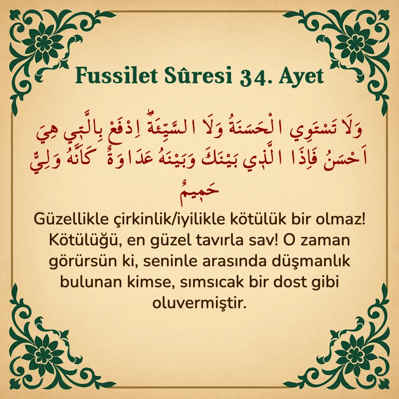 Fussilet Suresi 34. Ayet Arapça ve Türkçe meali