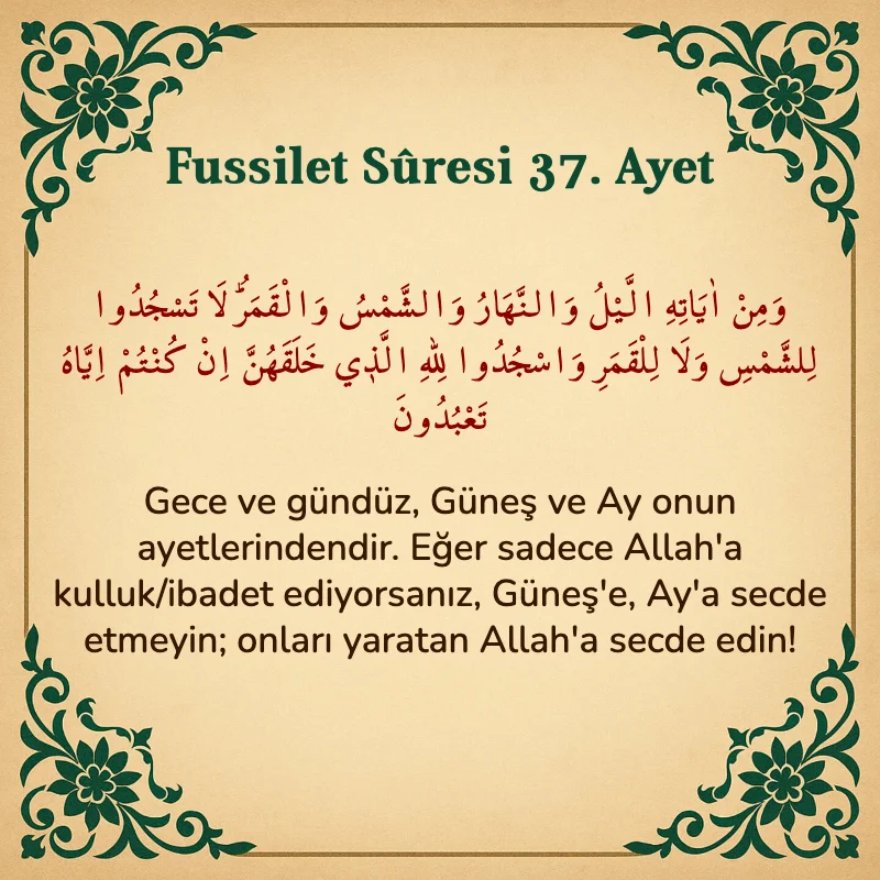 Fussilet Suresi 37. Ayet Arapça ve Türkçe meali