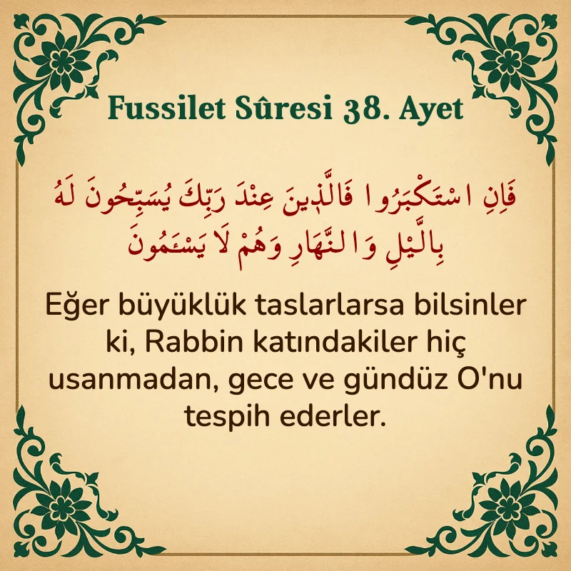 Fussilet Suresi 38. Ayet Arapça ve Türkçe meali