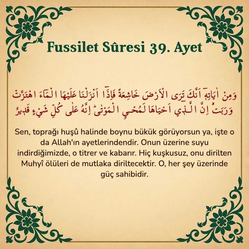 Fussilet Suresi 39. Ayet Arapça ve Türkçe meali
