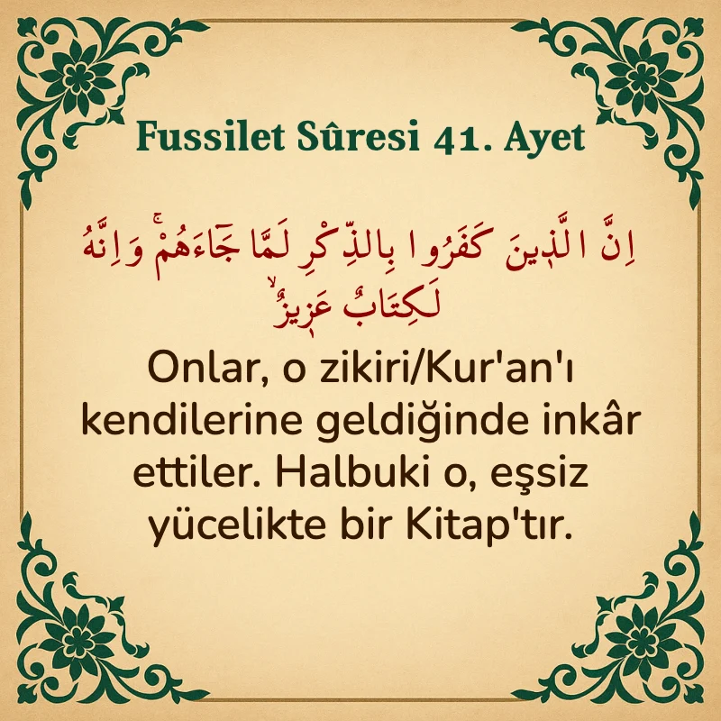 Fussilet Suresi 41. Ayet Arapça ve Türkçe meali