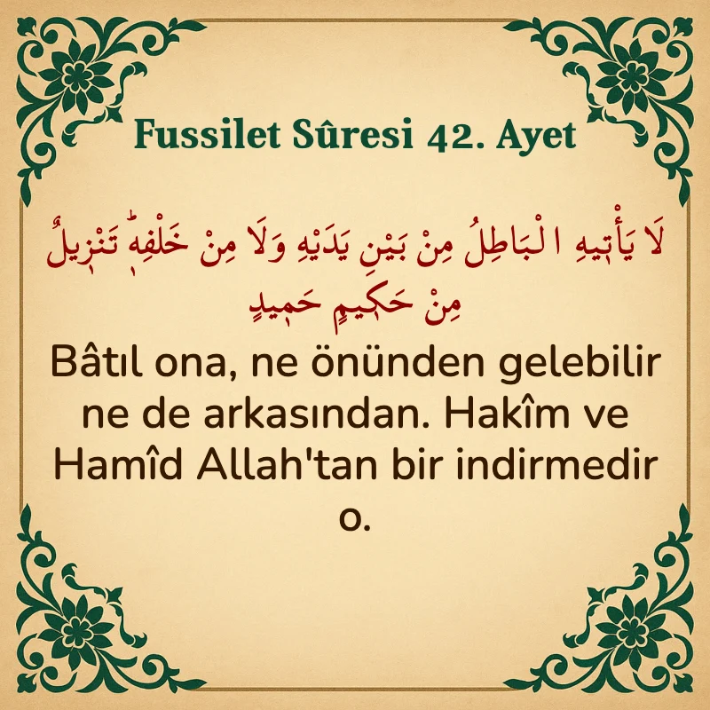 Fussilet Suresi 42. Ayet Arapça ve Türkçe meali