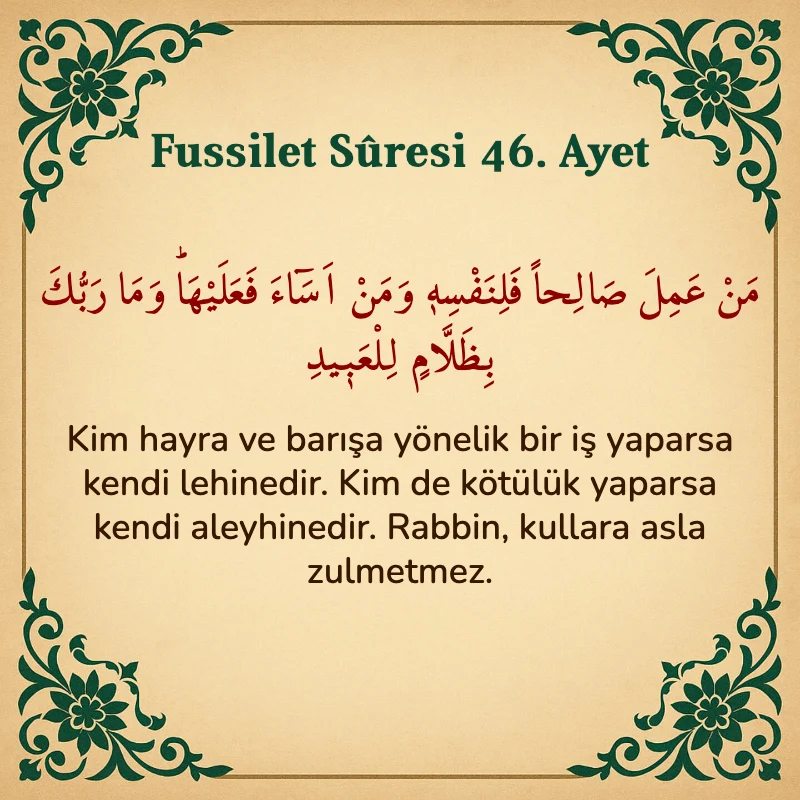 Fussilet Suresi 46. Ayet Arapça ve Türkçe meali