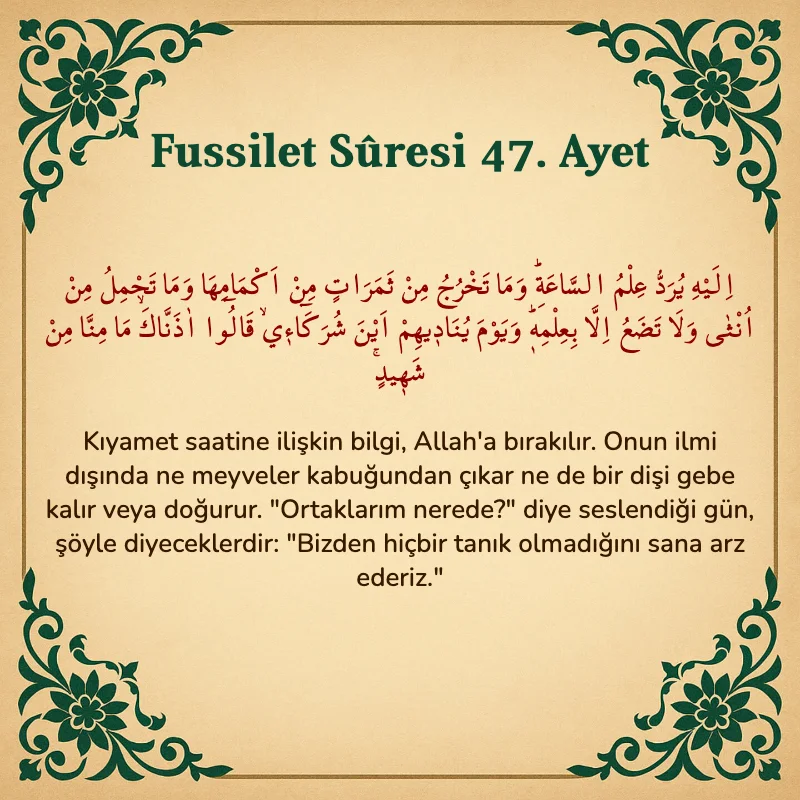 Fussilet Suresi 47. Ayet Arapça ve Türkçe meali