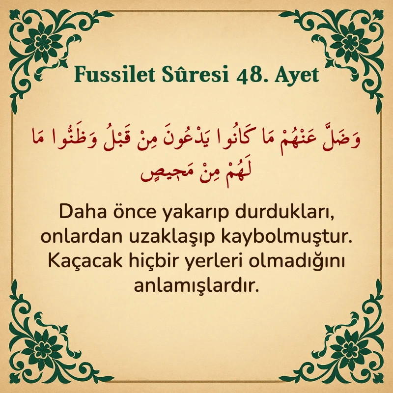 Fussilet Suresi 48. Ayet Arapça ve Türkçe meali