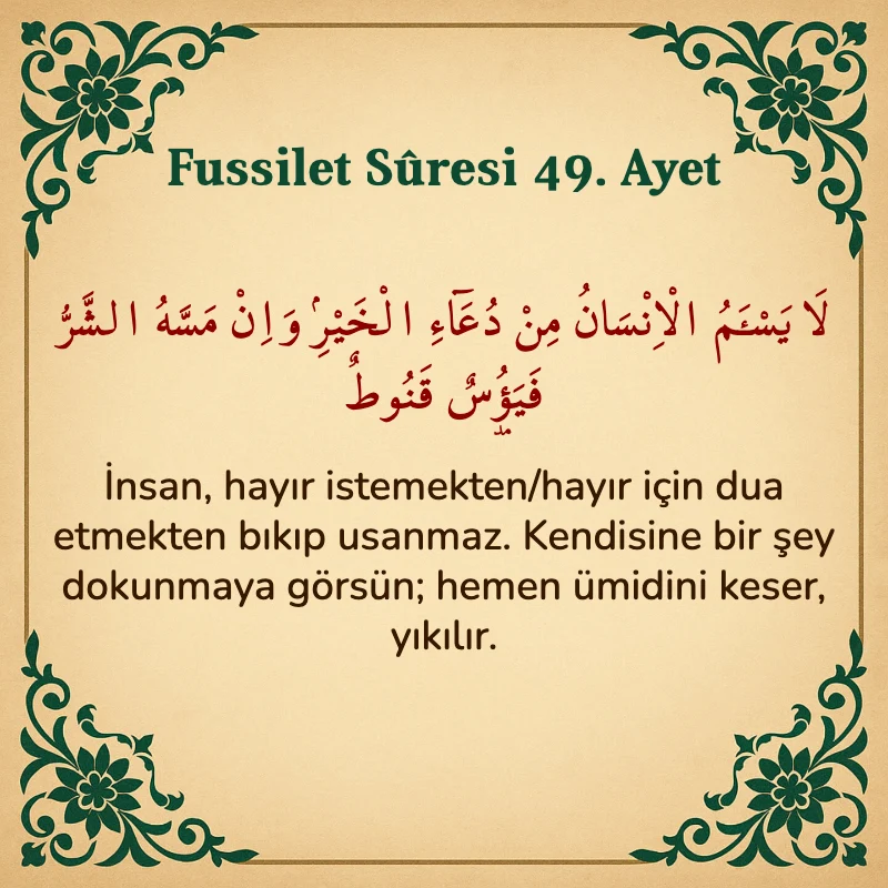 Fussilet Suresi 49. Ayet Arapça ve Türkçe meali