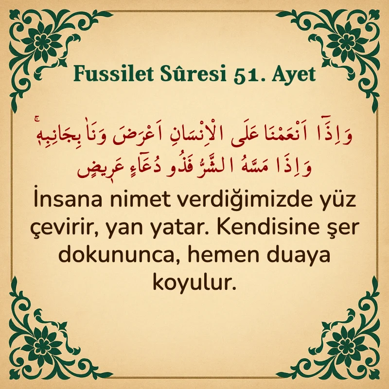 Fussilet Suresi 51. Ayet Arapça ve Türkçe meali