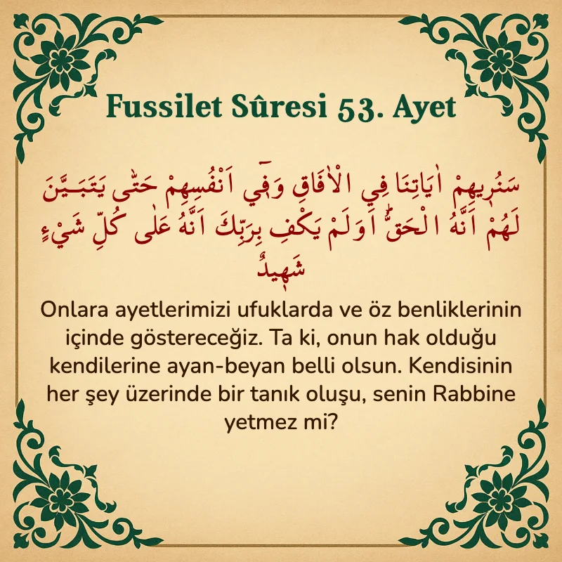 Fussilet Suresi 53. Ayet Arapça ve Türkçe meali