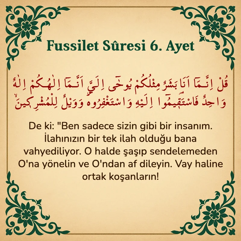 Fussilet Suresi 6. Ayet Arapça ve Türkçe meali