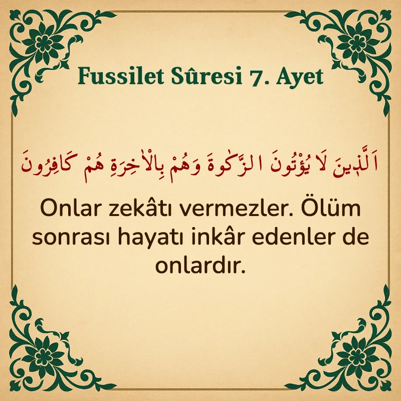Fussilet Suresi 7. Ayet Arapça ve Türkçe meali