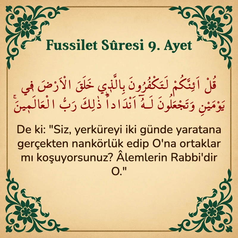 Fussilet Suresi 9. Ayet Arapça ve Türkçe meali