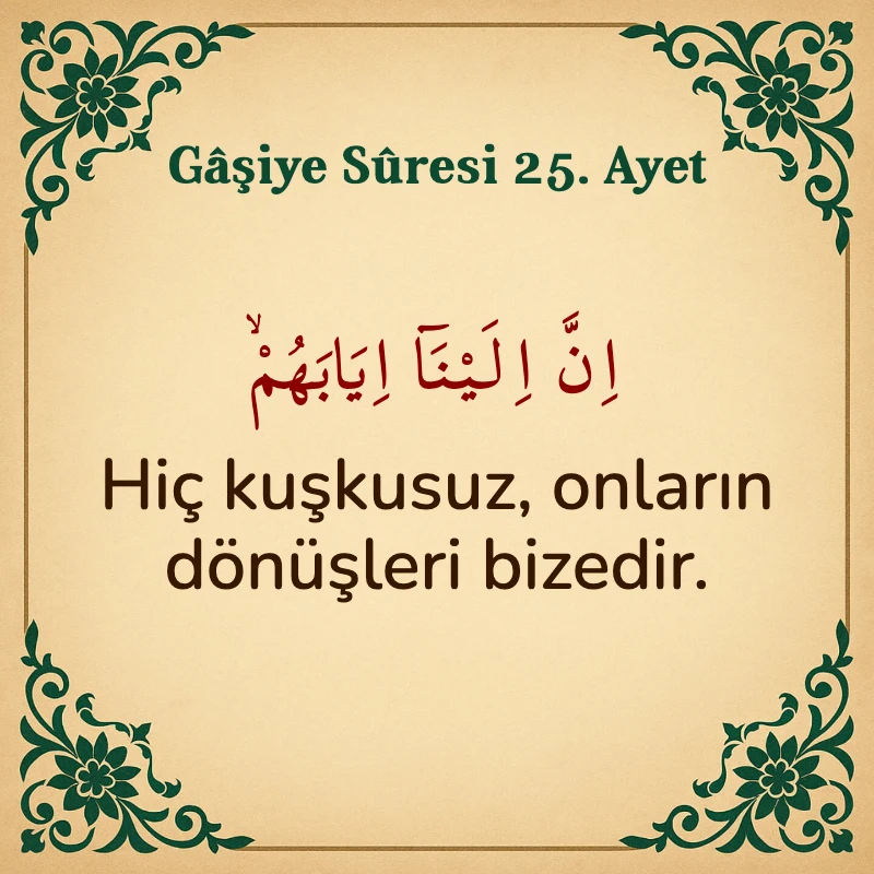 Gaşiye Suresi 25. Ayet Arapça ve Türkçe meali