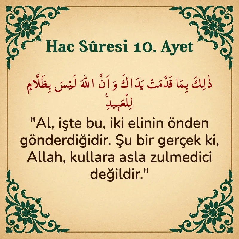 Hac Suresi 10. Ayet Arapça ve Türkçe meali