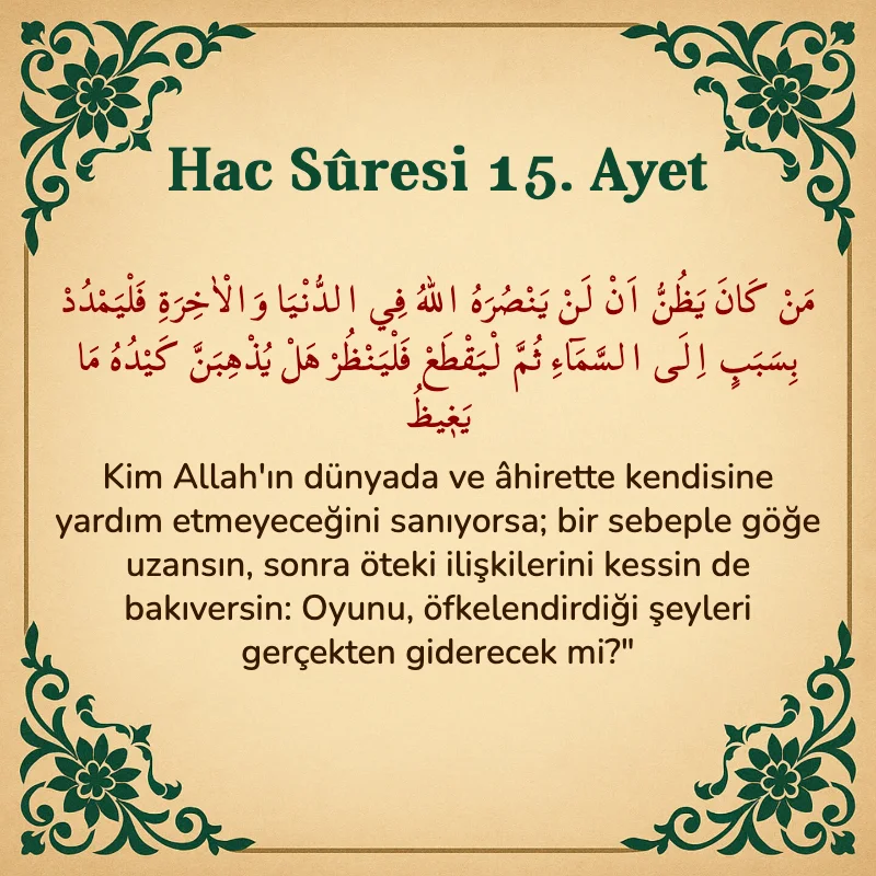 Hac Suresi 15. Ayet Arapça ve Türkçe meali