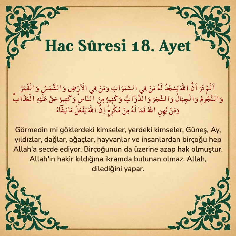 Hac Suresi 18. Ayet Arapça ve Türkçe meali