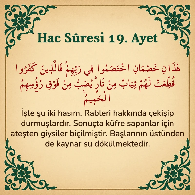 Hac Suresi 19. Ayet Arapça ve Türkçe meali