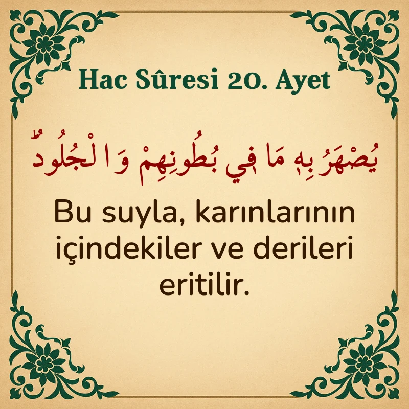 Hac Suresi 20. Ayet Arapça ve Türkçe meali