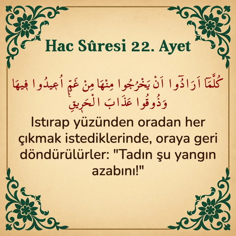 Hac Suresi 22. Ayet Arapça ve Türkçe meali