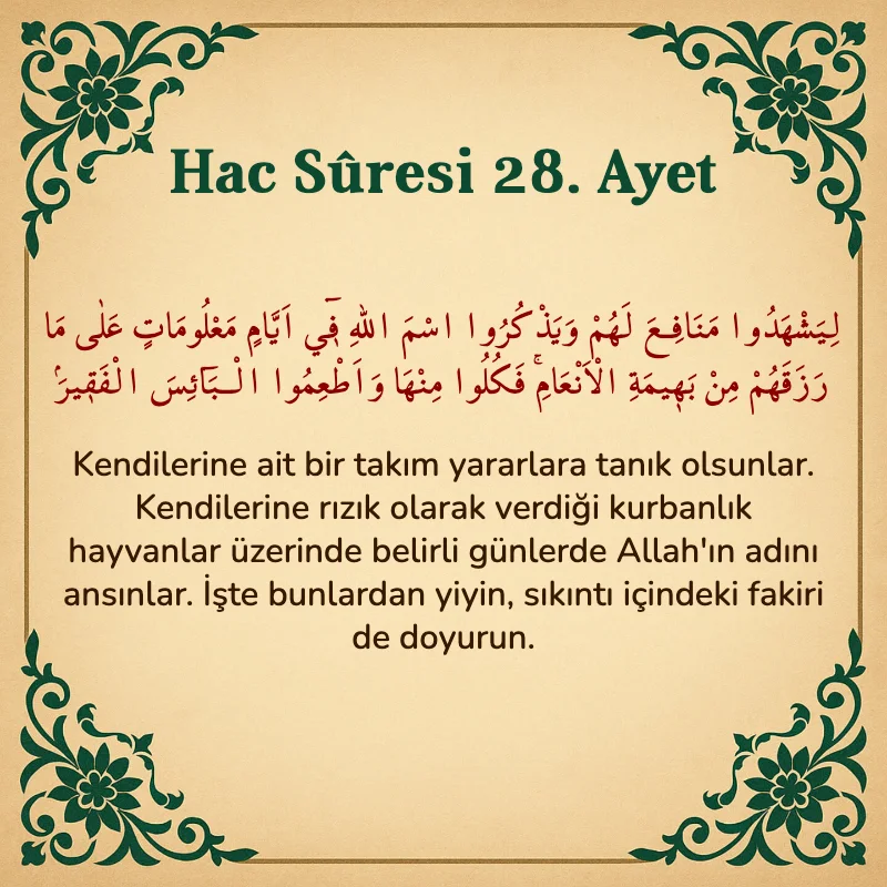 Hac Suresi 28. Ayet Arapça ve Türkçe meali
