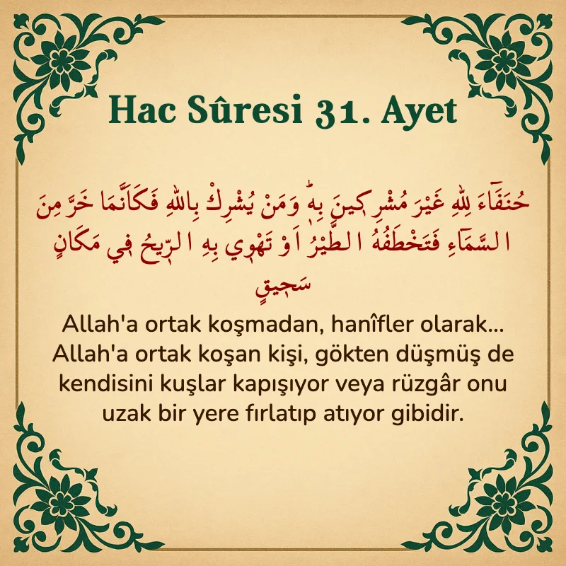 Hac Suresi 31. Ayet Arapça ve Türkçe meali