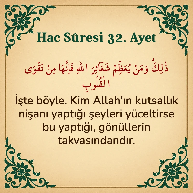 Hac Suresi 32. Ayet Arapça ve Türkçe meali