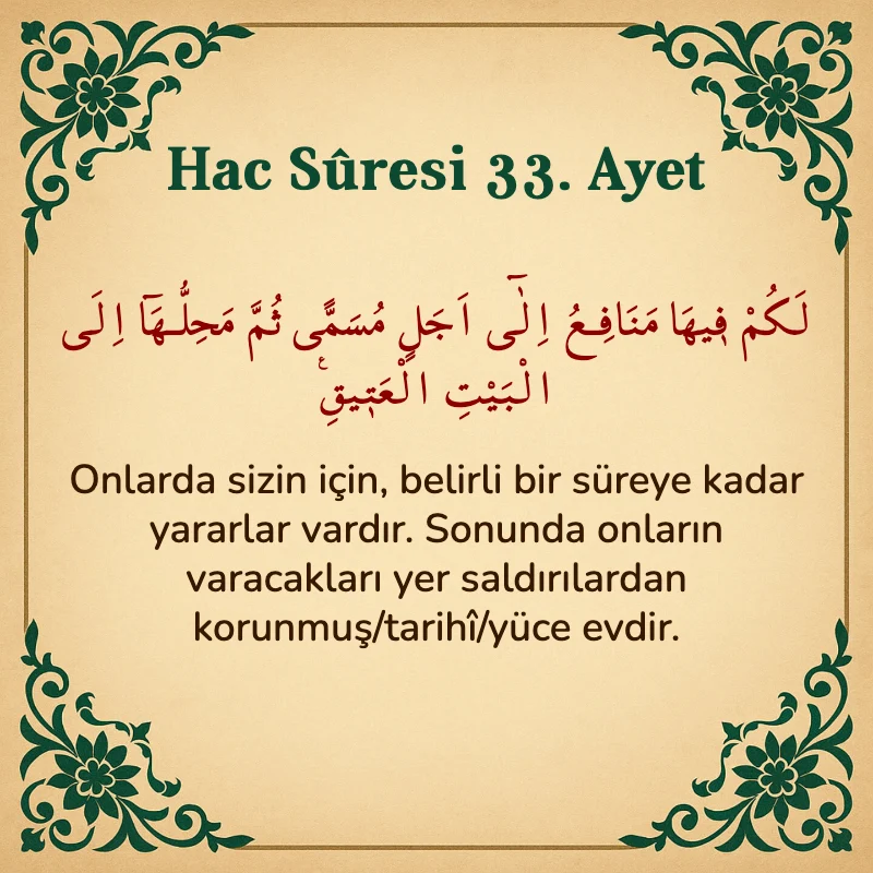 Hac Suresi 33. Ayet Arapça ve Türkçe meali