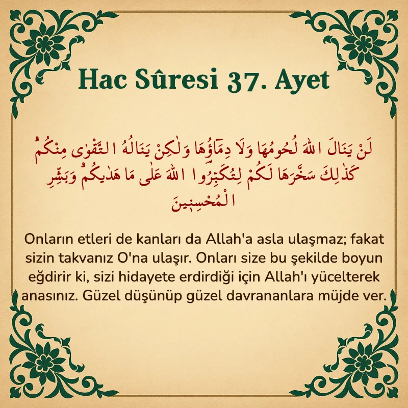 Hac Suresi 37. Ayet Arapça ve Türkçe meali