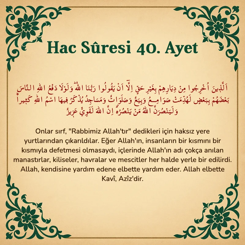 Hac Suresi 40. Ayet Arapça ve Türkçe meali