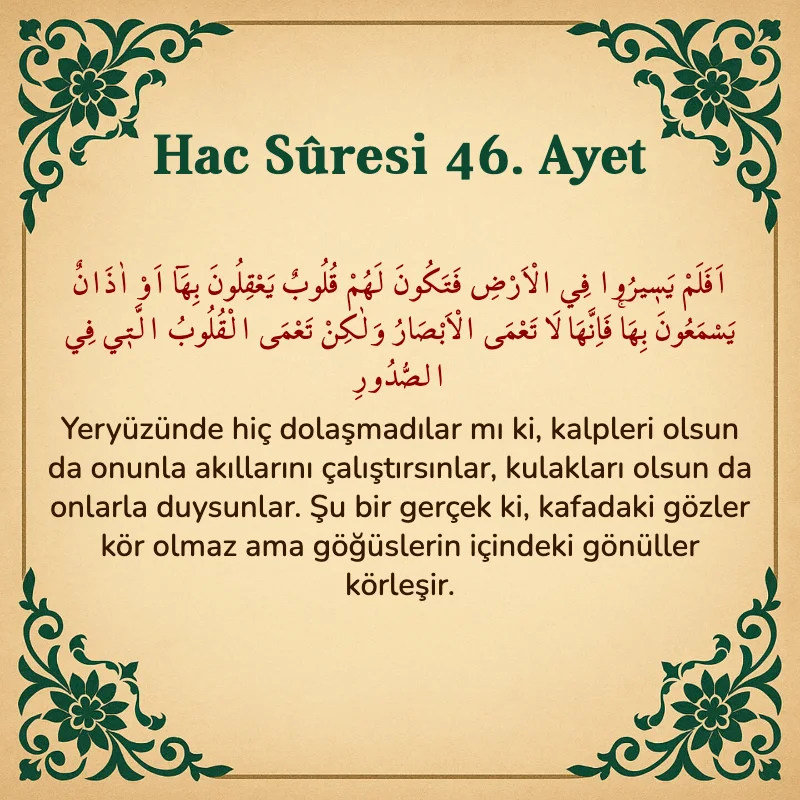 Hac Suresi 46. Ayet Arapça ve Türkçe meali