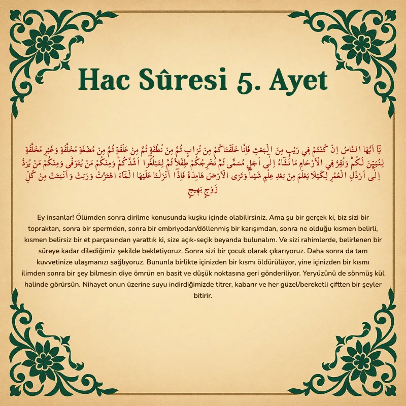 Hac Suresi 5. Ayet Arapça ve Türkçe meali