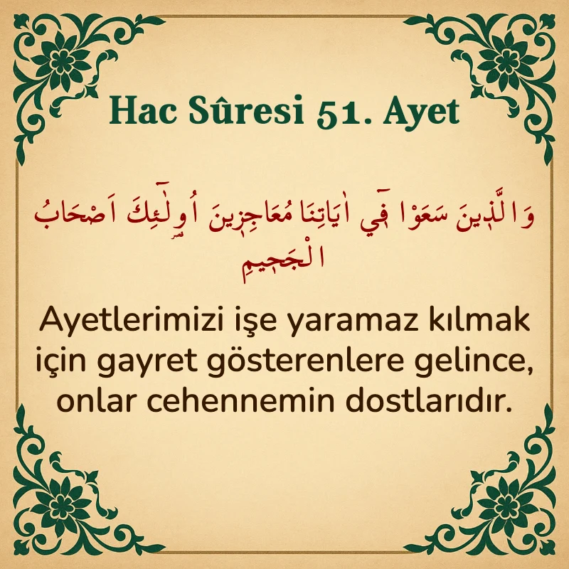 Hac Suresi 51. Ayet Arapça ve Türkçe meali