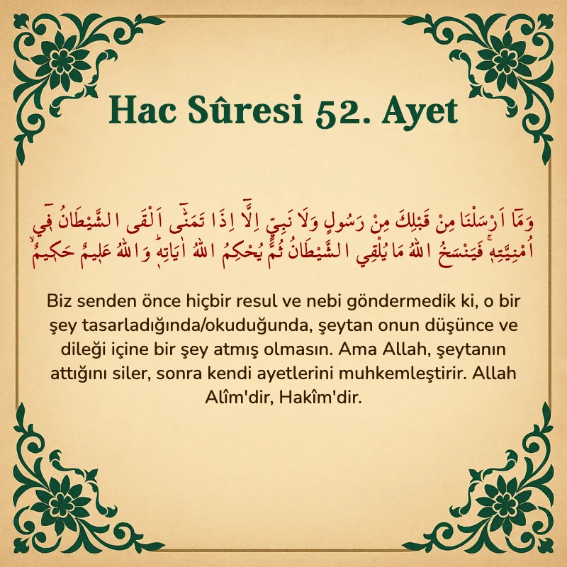 Hac Suresi 52. Ayet Arapça ve Türkçe meali