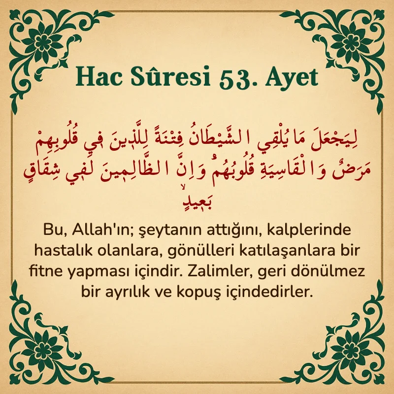 Hac Suresi 53. Ayet Arapça ve Türkçe meali