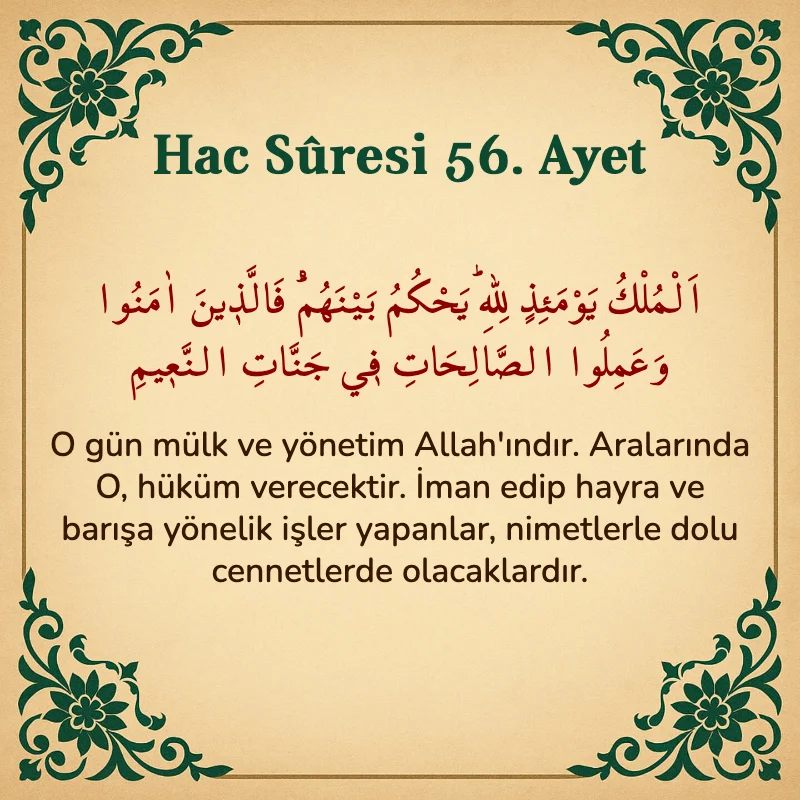 Hac Suresi 56. Ayet Arapça ve Türkçe meali