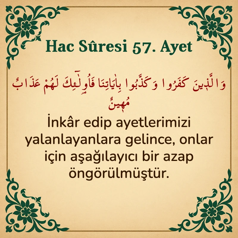 Hac Suresi 57. Ayet Arapça ve Türkçe meali