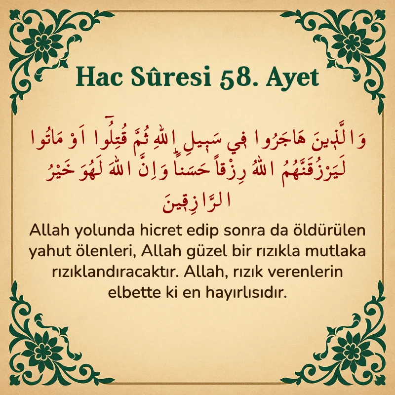 Hac Suresi 58. Ayet Arapça ve Türkçe meali