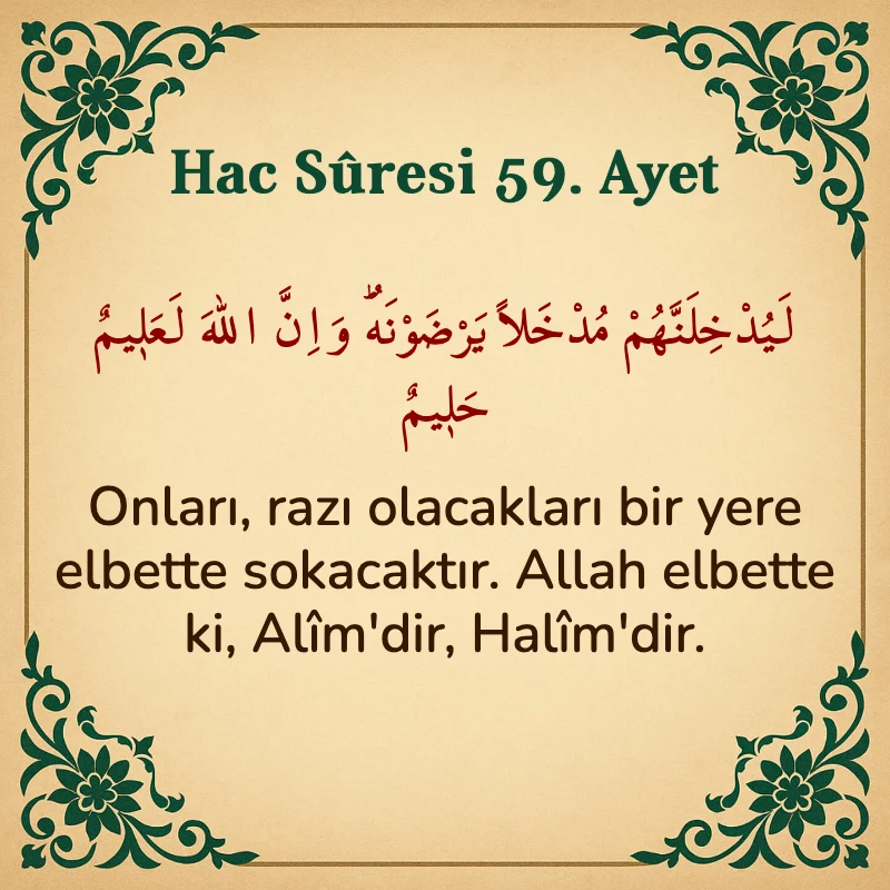 Hac Suresi 59. Ayet Arapça ve Türkçe meali